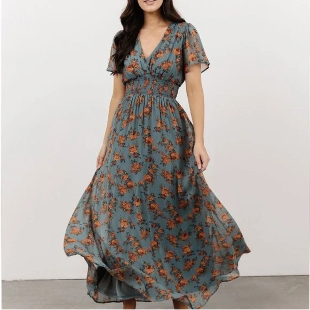Baltic Born Teal and Rust Floral Maxi Dress